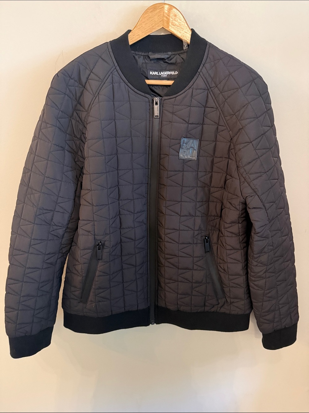 Karl Lagerfeld Men's Black Quilted Bomber Jacket size large